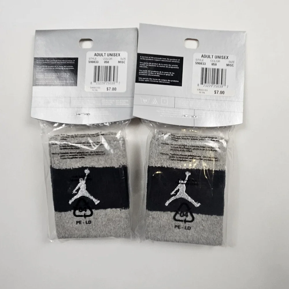 Vintage Nike Michael Jordan Jumpman Wristbands Gray, Black & Silver 2 Pairs NEW!